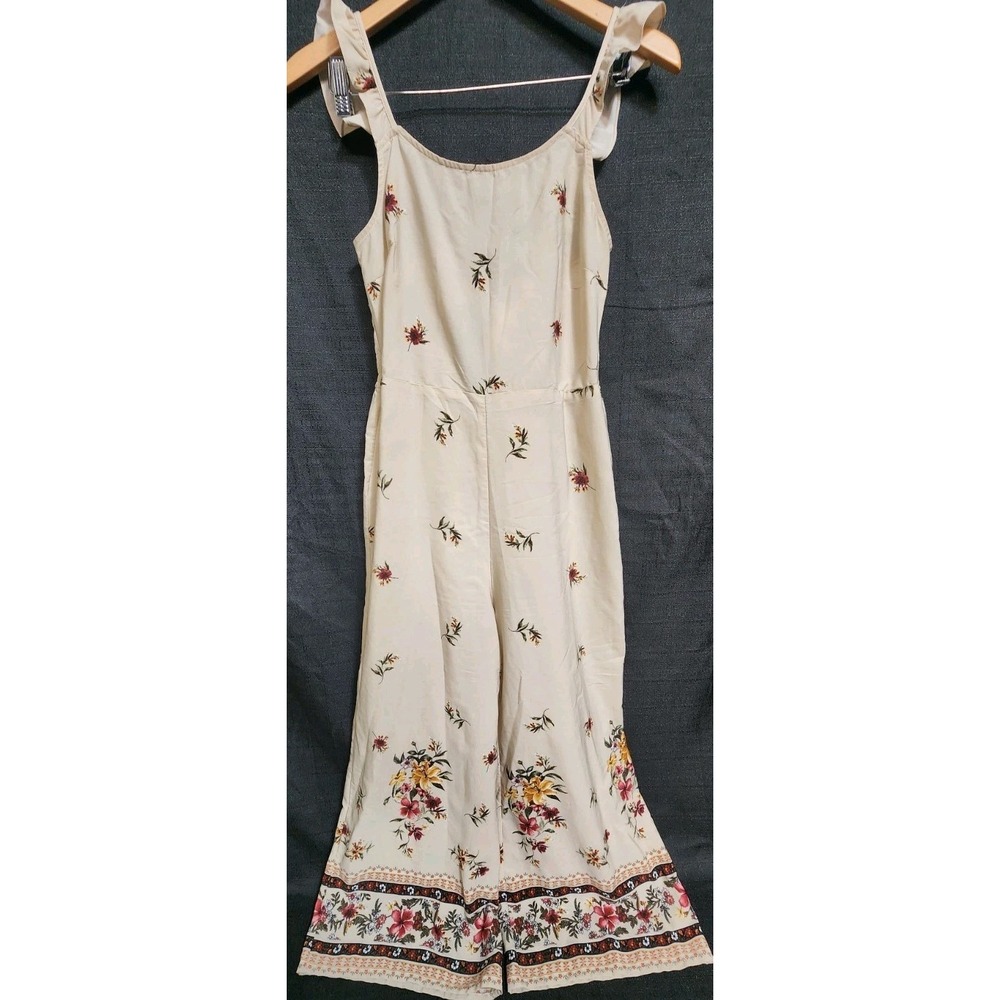 Moon River Romper Jumpsuit Floral Bohemian Flowy Ruffle Tie Back Sz Sm Cottage
